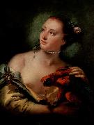 Giovanni Battista Tiepolo Junge Frau mit Papagei oil